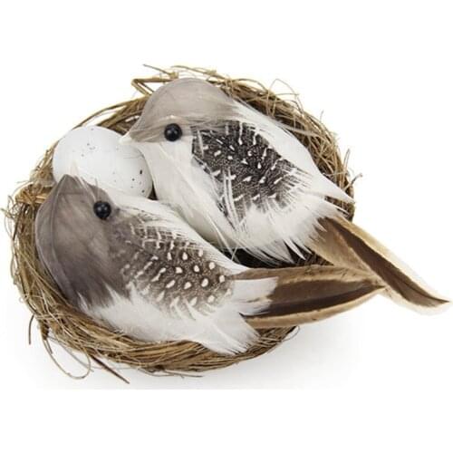1 Set Realistic Feathered Birds with Nest & Birds Egg, Artificial Craft Birds for Garden Parties Lawn Decor Home Car Ornament