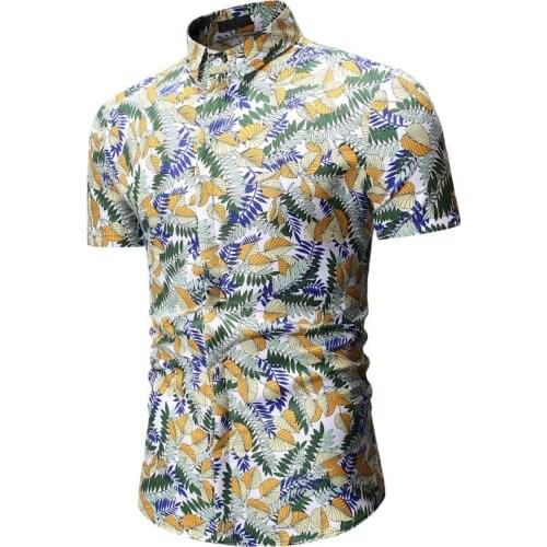 Leaf Printed Shirts Men Dress Camisa Hombre 2019 Summer New Men Shirt Short Sleeve Hawaiian Shirt Casual Slim Fit Floral Shirt