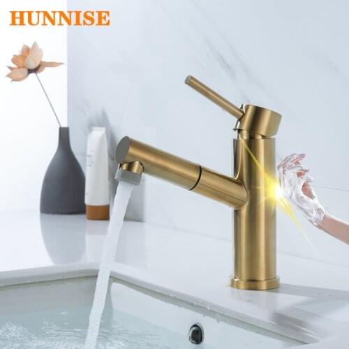 Touch Basin Faucet Luxury Pull Out Bathroom Basin Faucets Sensitive Sensor Bathroom Tap Brushed Gold Touch Basin Sink Faucets