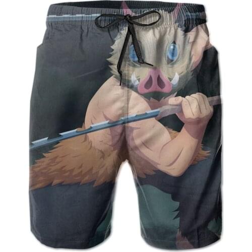 Summer Beach Mens Shorts Printing Casual Quick Dry Board Shorts Japanese Anime Demon Slayer: Kimetsu No Yaiba Mens Short Pants