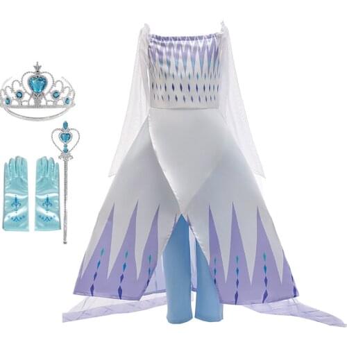Snow Queen 2 White Elsa Dress for Girls Elsa Costume Elza Cosplay Children Halloween Kids Elsa Wig Princess Party Birthday Dress