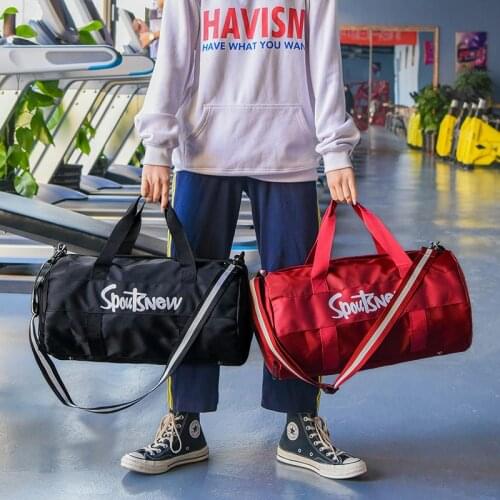 Fitness bag womens sports bag mens wet and dry separation training bag large capacity portable red short-distance travel bag