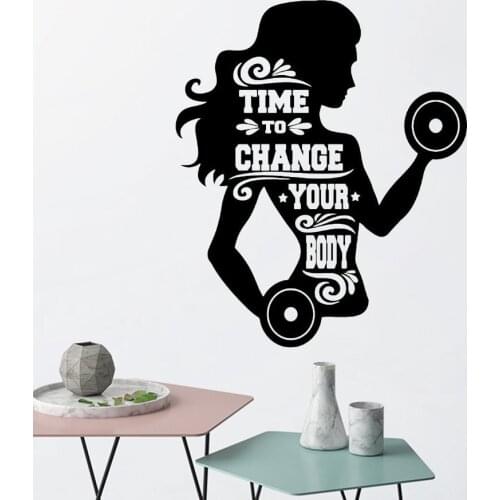 Crossfit Sport Poster Gym Wall Decal Time To Change Your Body Girl Fitness Motivation Quote Vinyl Sticker Workout Murals AZ528