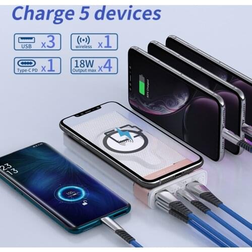Wireless Power Bank 20000mah Quick Charing Powerbank QC18 W PD Portable Wireless Battery Powerbank For Iphone 12 Notebook laptop