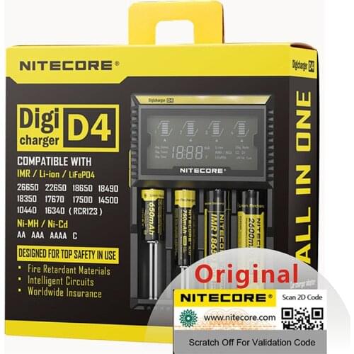 Nitecore D4 18650 Battery Charger with LCD Screen For IMR Li-ion LiFePO4 Ni-MH Ni-Cd Charging 26650 18650 14500 Charger H15