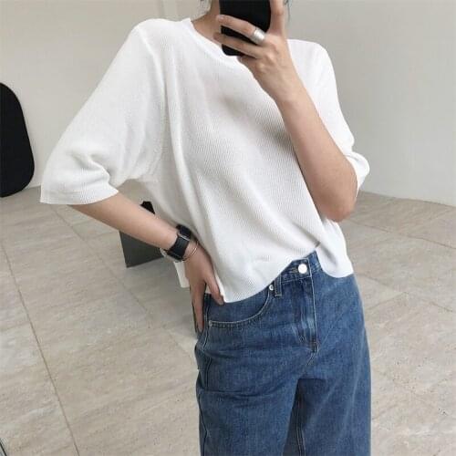 2021 New Summer Casual Ladies T-shirt Round Neck Loose High Quality Women Tee Fashion Elegant Solid Color Female Tops T169