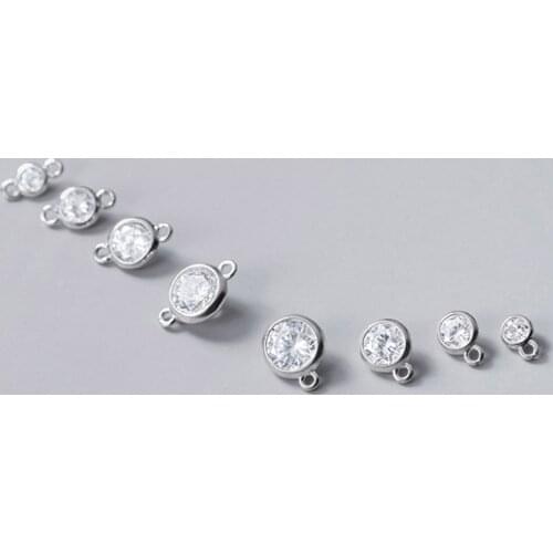 2pcs/lot 925 Sterling Silver Women Handmade AAA Zircon Round Charm Double/Single Hook Silver Pendants DIY Jewelry Making Gift