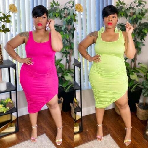 Women Sexy Bodycon Dress Summer 2021 Casual Sleeveless Skinny Ruched Party Dresses Femme Clubwear Vestidos Clothes Plus Size 5XL