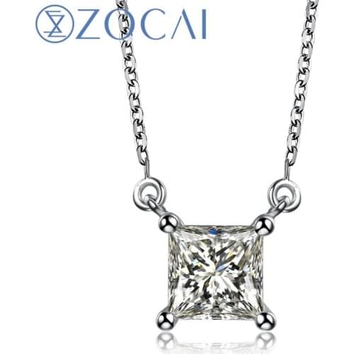ZOCAI brand Princess Cut Real 1.1 CT Certified F-G / SI Diamond 18K White Gold Necklace D04731