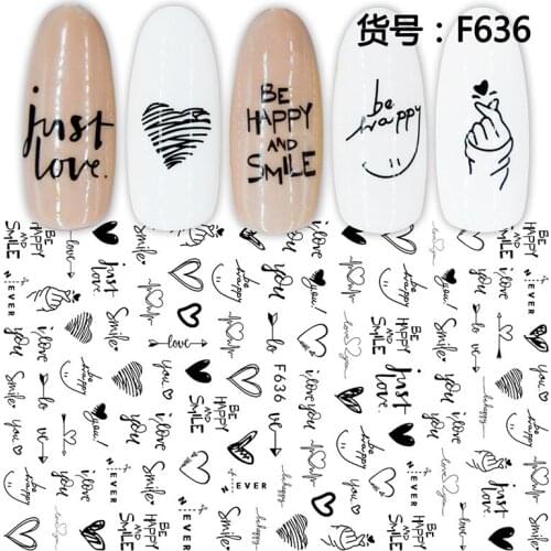 1 Sheet Nail Stickers Black White Geometric Flower Letter Patterns Adhesive Transfer Decals Nail Art DIY Design Decoration