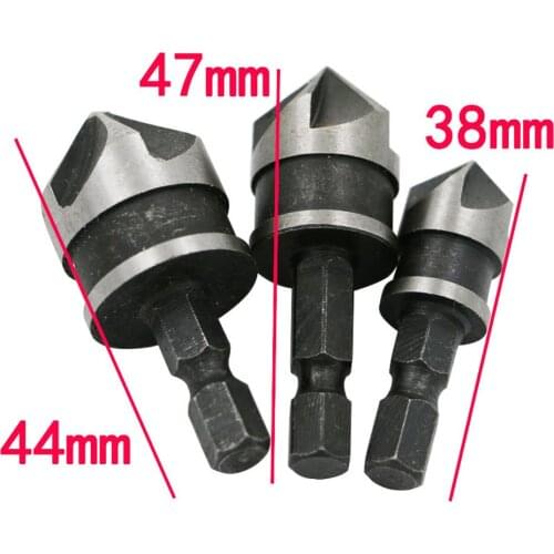 3PCS carbon steel 90 Degree Hexagonal Shank countersink Five Edge Chamfering Counter Sink Set 12 mm/16 mm/19 mm Tool Sets