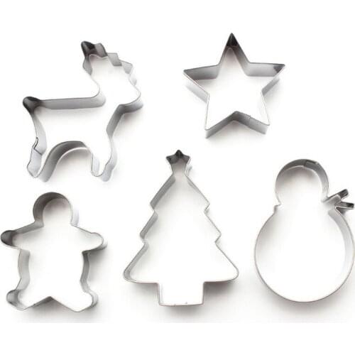 5pcs/set Stainless Steel Cookie Cutter Deer Snowman Christmas Tree Shape Cookie Mold Biscuit Cutters