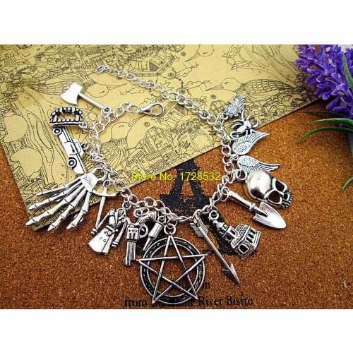 6pcs/lotHot sale Supernatural Charm Bracelet, Winchester Jewelry, Fandom Bracelet, bracelet, TV Series charms bracelet