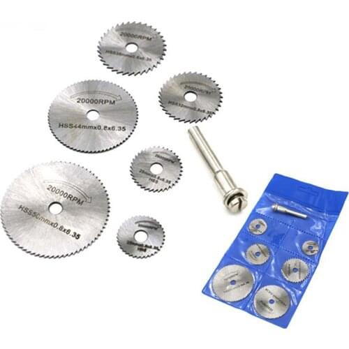 7PCS 3.17mm rod 22-50mm HSS Rotary Tools Circular Saw Blades Cutting Discs Mandrel Cutoff Cutter Power tools multitool