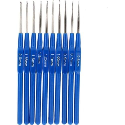 AUAU-10pcs Metal Knitting Needles Crochet Hooks Kits With Ergonomic Grips 0.6-2.0mm