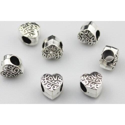 Heart Shape Alloy Spacer Beads Antique Silver Color DIY Jewelry Making Accessories 9X9mm 30pcs/lot ZA1443