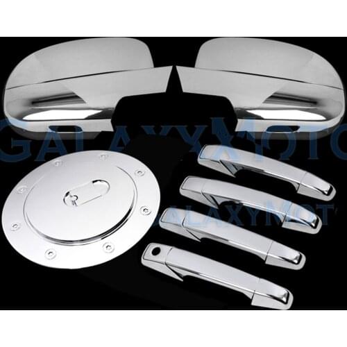 For Chevy Chevrolet Avalanche Suburban Tahoe for GMC Yukon Chrome FULL Mirror+4 Door Handle W/O PSG Keyhole+GAS Cover