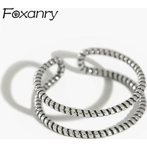 Foxanry 925 Sterling Silver Hollow Rings 2021 Trendy Vintage Elegant Couples Party Jewelry Gifts Double Layer Twist Accessories