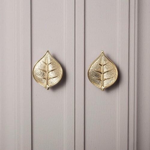 Chinese Style Copper Handle Drawer Cabinet Wardrobe Door Copper Gold Single Hole Leaves Small Handle