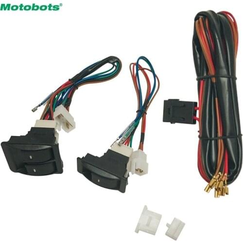 MOTOBOTS Universal Car Front 2-Door Power Window 3pcs Switches & Holder Wire Harness With Illumination Green Light #HQ2843