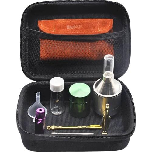 HONEYPUFF Sniffer Snorter Snuff Set Tobacco Stash Jar Grass Pouch Glass Bottle Aluminum Metal Spice Herb Grinder Spoon
