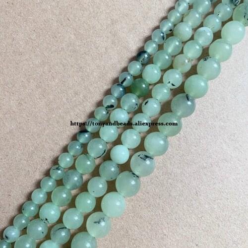 Natural Stone Smooth Green Prehnite Color Jade Round Loose Beads 15" Strand 6 8 10 12MM Pick Size For Jewelry Making DIY