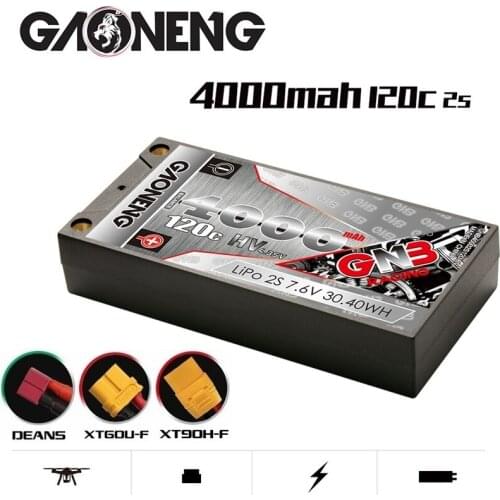 GAONENG GNB 4000mAh 2S 7.6V 100C MAX 200C low profile Hardcase lithium battery pack 4.0mm Deans Plug for RC Car RC Boat