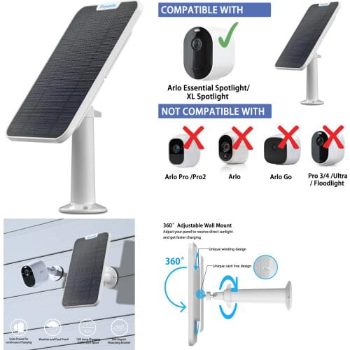 New 4W Solar Panel Charging for Arlo Essential Spotlight / XL Spotlight cable mount (White)