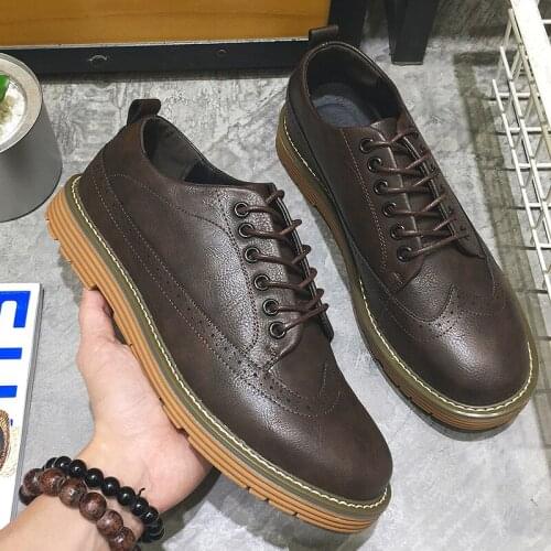 Yomior Luxury Brand New Vintage Men Shoes Autumn Winter Formal Dress Leather Shoes Business Loafers Wedding Brogue Shoes Lace-Up