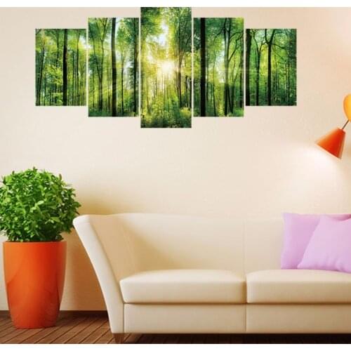 New 5pcs/set Green Virgin Forest Combination 3D DIY Wall Stickers Home Decor Bedroom Poster Self-adhesive Tree Art Mural Decals