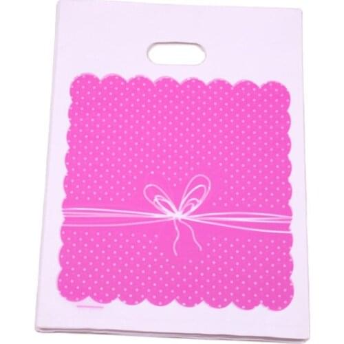Wholesale 50pcs/lot 25*35cm Luxury Fashion Pink Wedding Cadeau Verpakking with White Dot Plastic Party Packaging Bags