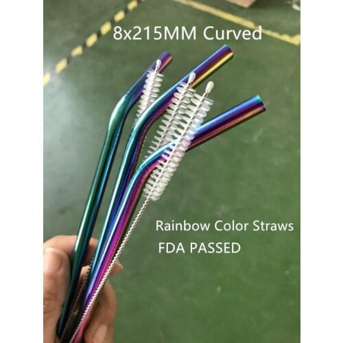 WOWSHINE Wholesale rainbow Colorful Stainless Steel 304 Drinking Straws 50pcs+50 Brushes Reusable Dishwasher Safe FDA Passed