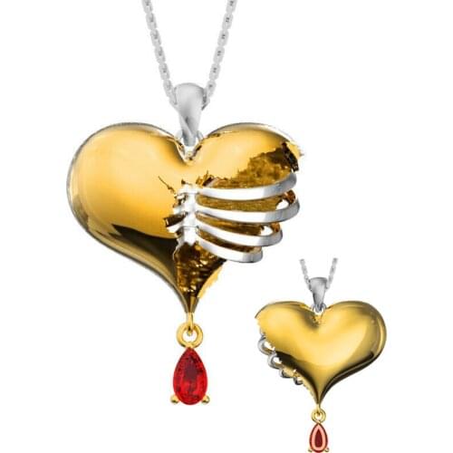Pendant Necklace Artificial gem fashion heart shape with skeleton chic Gothic women