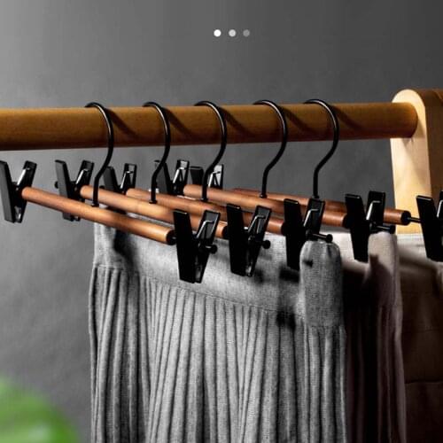 Wardrobe hanging trousers rack trousers clip household seamless strong wooden aluminum alloy trousers rack skirt clip anti-wrink