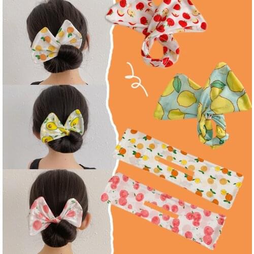 AMORCOME Small Size Girls Deft Bun Maker Headband Hairpin for Kids Fruit Flower Pattern Cloth Ponytail Holder Hair Accessories