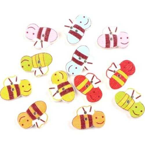 50pcs Mixed 20x13mm Wooden Bee Buttons For Clothing Needlework Scrapbooking Wood Botones Decorative Crafts Diy Accessories