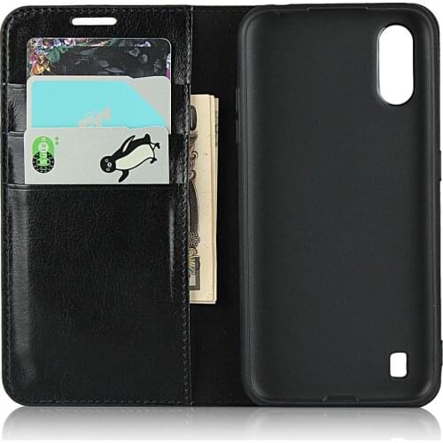 Deluxe left and right dermis cover mobile phone case For Samsung Galaxy A01 Four Color Wallet Card Bracket Function