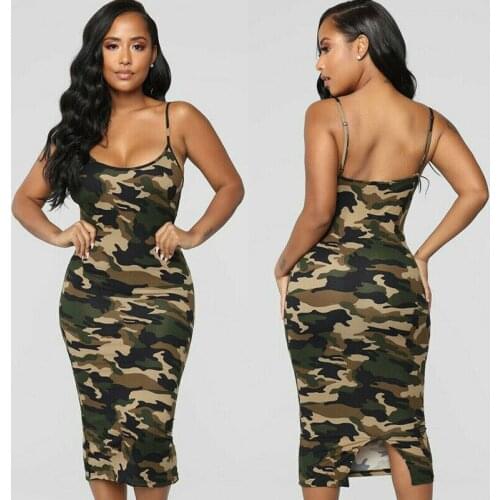 2020 Summer Newest Fashion Dress Fashion Camouflage Womens Bodycon Sleeveless Sundress Ladies Summer Beach Casual Party Dress