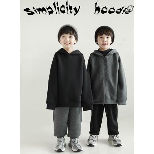 Childrens Pure Color Casual Sweatshirt Two-piece Set Autumn New Trend Simple Tops Pants Boys Sportswear