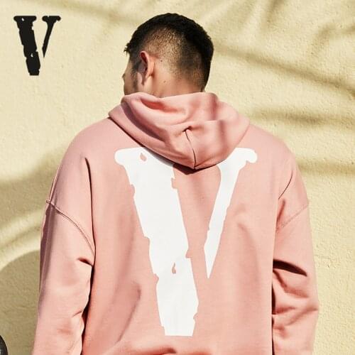 VLONE Hoodies Sweatshirts 21SS big V high street female cherry blossom pink destruction side hooded long-sleeved tide brand