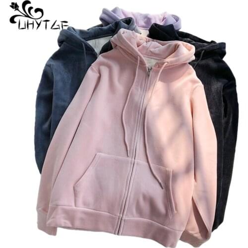 UHYTGF Plus Cashmere Coat Womens Autumn And Winter Clothes Woman Jacket Thicken Coats Casual Korean Hooded Cardigan Jacket 904