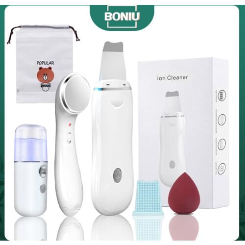 Ultrasonic Skin Scrubber Pore Cleaner 2+4 Kit Facial Ion Shovel Deep Face Cleaning Sonic Peeling Device Kit Blackhead Remover