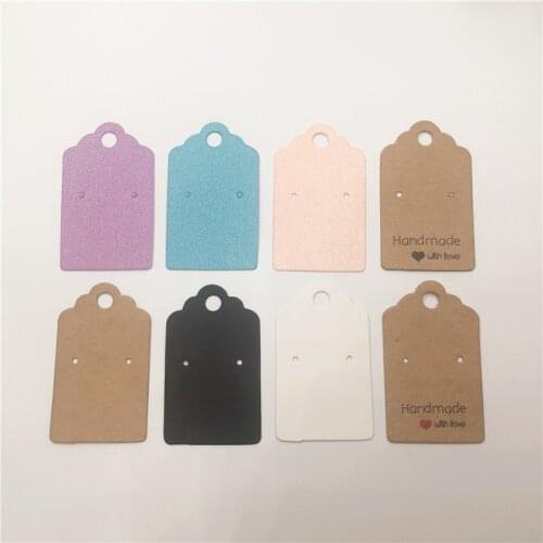 2 Hole Hang Earring Card Scallop Shape Blank Kraft Paper Cards Purple/Pink/White/Black/Brown/Blue 5*3cm Jewelry Cards 100Pcs