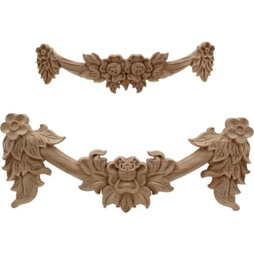 VZLX Rose Floral Wood Carved Decal Corner Applique Decorate Frame Wall Doors Furniture Wooden Figurines Cabinet Decorative