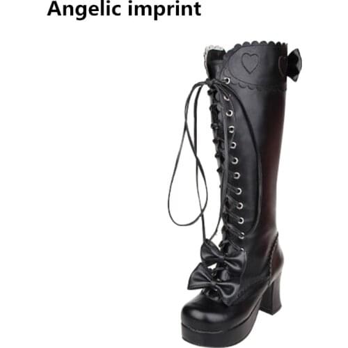Angelic imprint mori girl Women punk motorcycle boots lady lolita Boots woman princess high wedges heels pumps platform bowtie