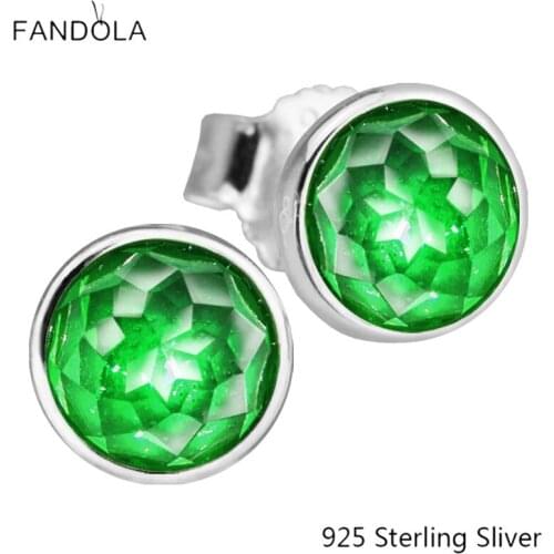 CKK 925 Sterling Silver May Droplets, Royal-Green Crystal Stud Earrings For Women Original Jewelry Making