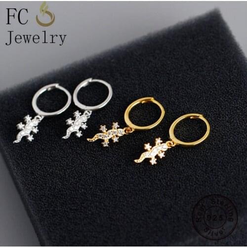 FC Jewelry 925 Silver Tiny Golden Animal Lizard Pendant Zirconia Hoop Earring For Women Cute Pendientes Boucle NEW 2020