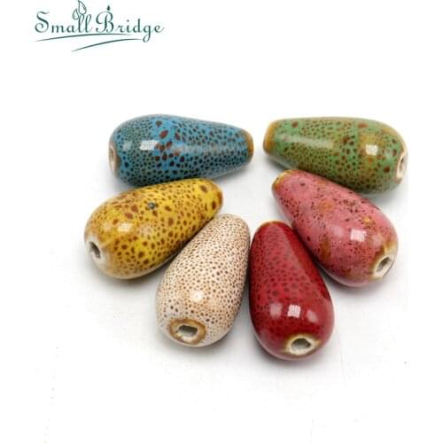 13mm Water Drop Ceramic Beads For Jewelry Earrings Making Women Diy Perles Loose Flower Glazed Porcelain Bead Wholesale U702