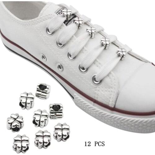 12pcs Shoelace Buckle Shoe Decoration Metal Four Leaf Clover DIY Clips Ring Charms Shoelaces Gifts Accessories Supplies Laces