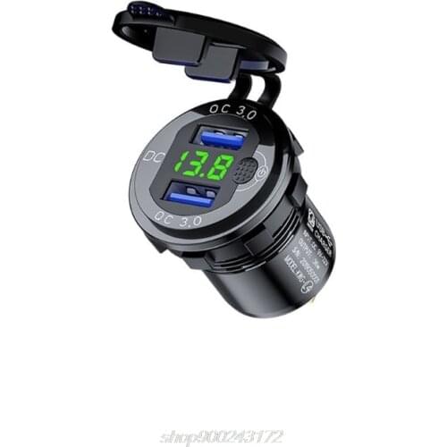 12V 24V 18W Aluminum Waterproof Dual QC3.0 Fast Charger Power Outlet with LED Voltmeter Switch for Car Marine J03 21 Dropship
